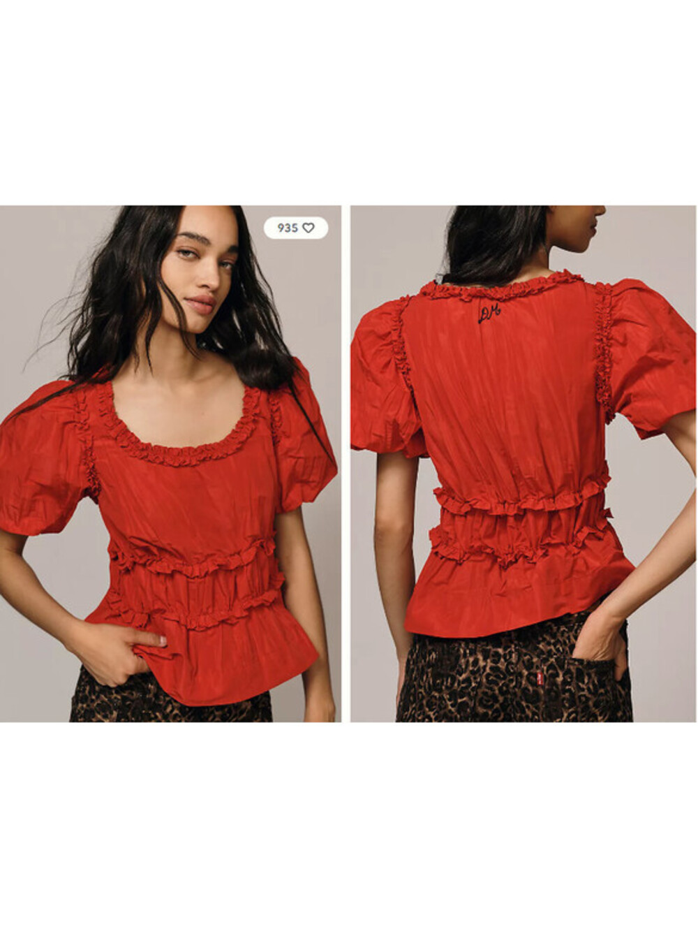NWT Anthropologie Damson Madder Everly Ruffle Blouse Red Bubble Sleeve Size 12